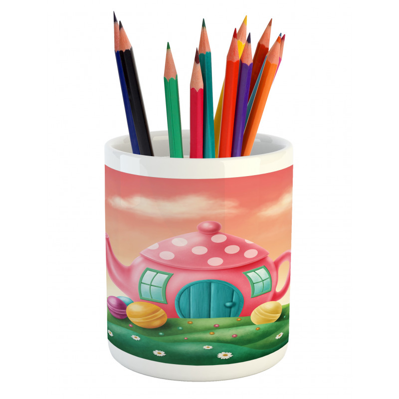 Polka Dotted Tea Pot Pencil Pen Holder