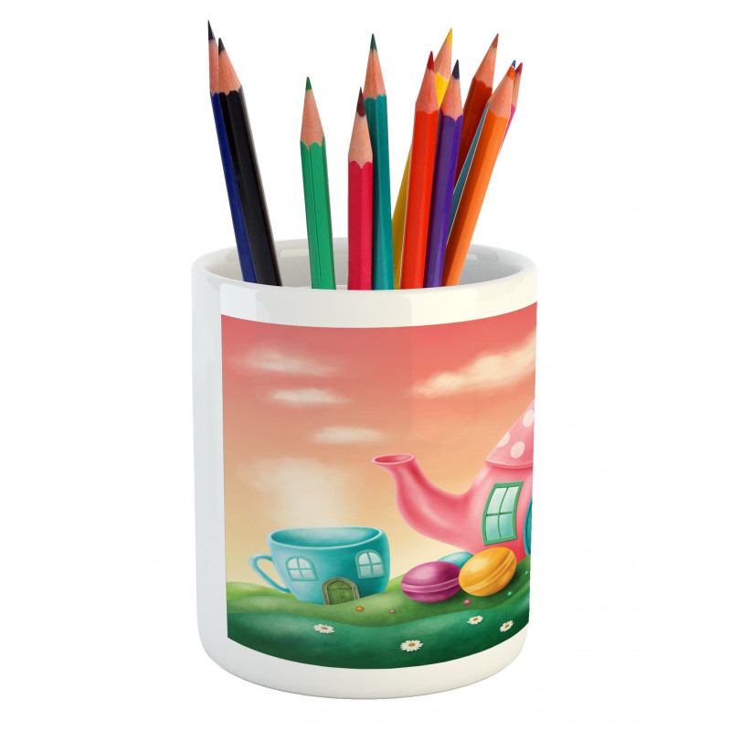 Polka Dotted Tea Pot Pencil Pen Holder