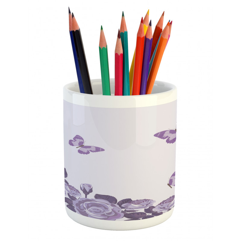 Bridal Roses Butterflies Pencil Pen Holder