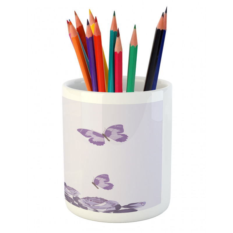 Bridal Roses Butterflies Pencil Pen Holder