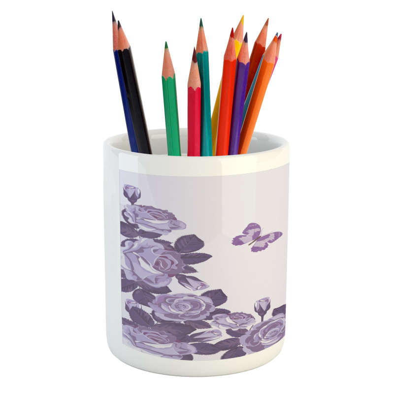 Bridal Roses Butterflies Pencil Pen Holder