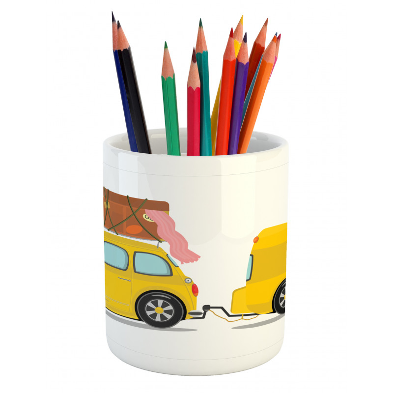 Retro Car with Trailer Pencil Pen Holder