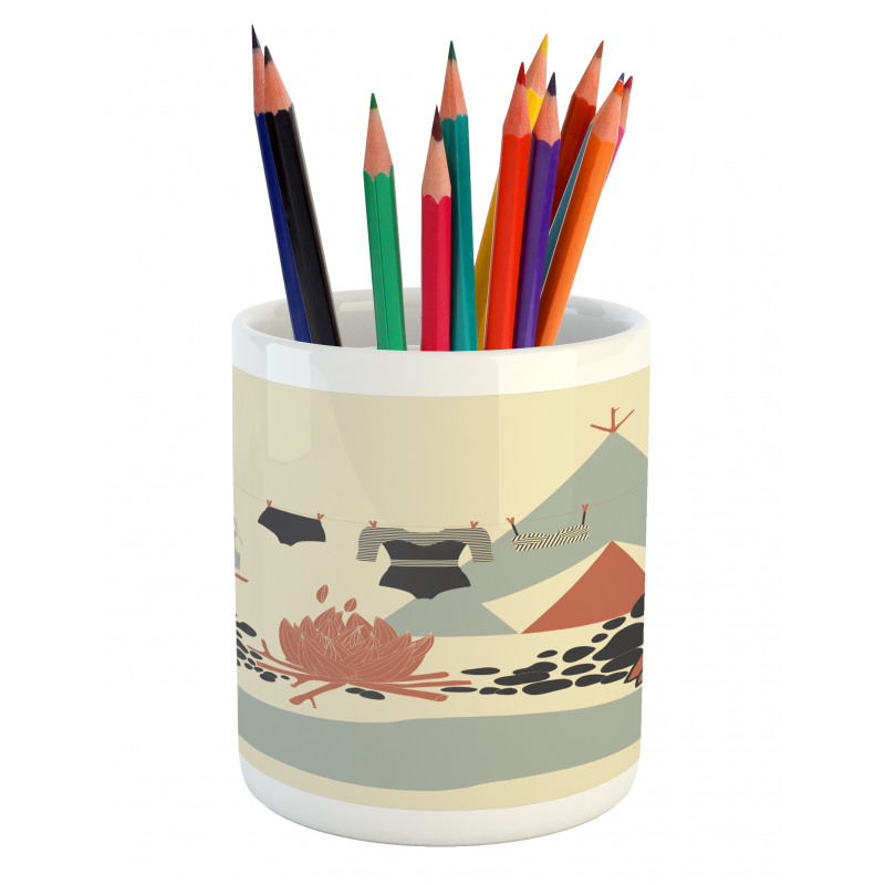 Tent Van and Fire Beach Pencil Pen Holder