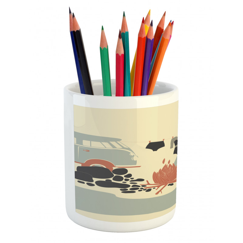 Tent Van and Fire Beach Pencil Pen Holder