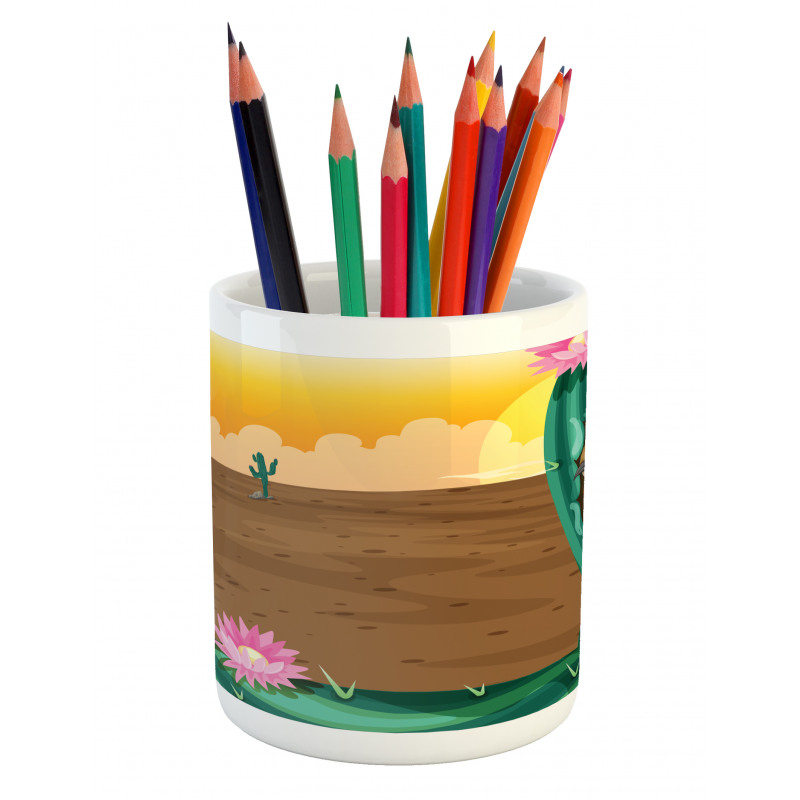 Desert Cactus and Bird Pencil Pen Holder