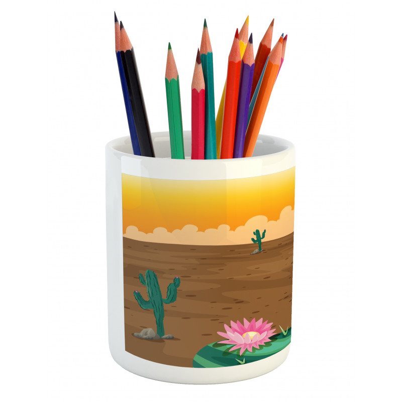 Desert Cactus and Bird Pencil Pen Holder