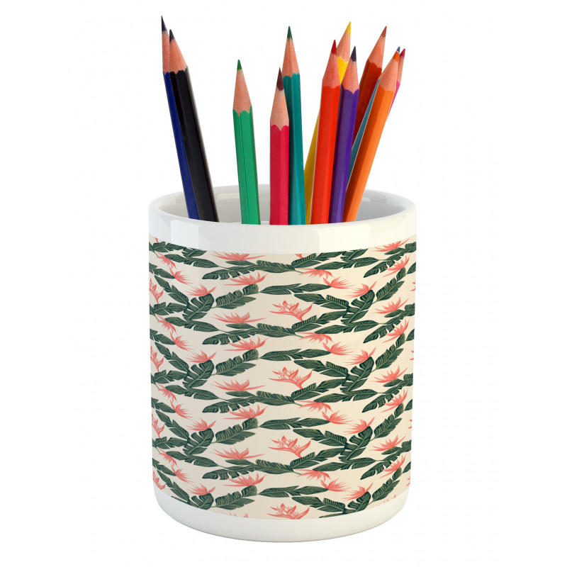 Exotic Flora and Leaves Pencil Pen Holder