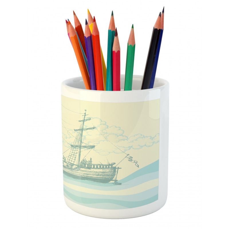 Ship Waves Clouds Pencil Pen Holder