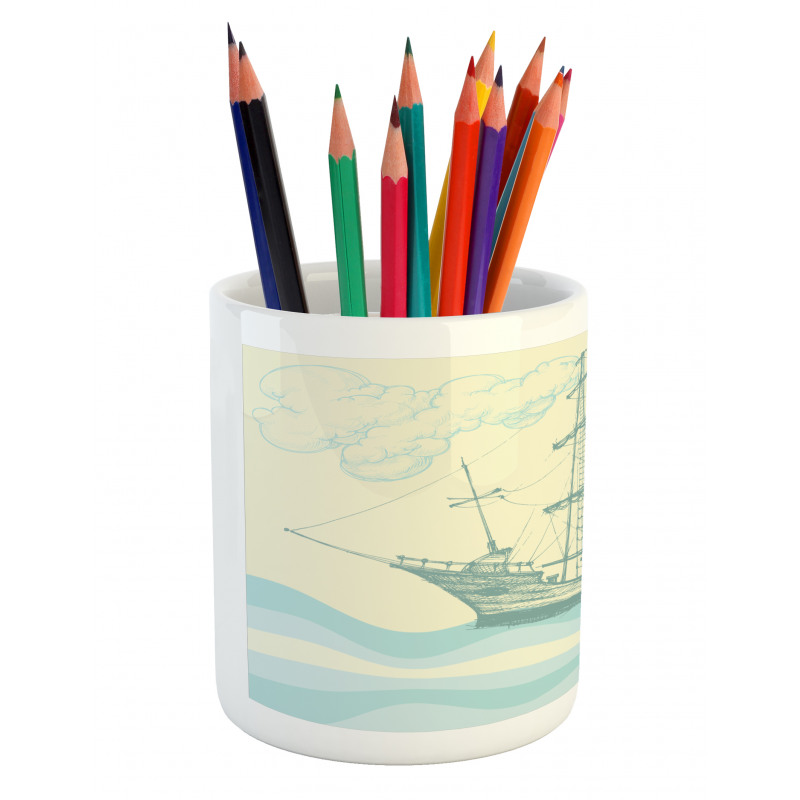 Ship Waves Clouds Pencil Pen Holder