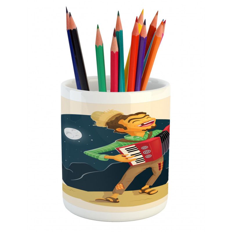 Cheerful Accordion Player Pencil Pen Holder