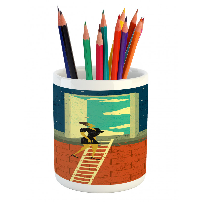 Woman on Ladder Pencil Pen Holder