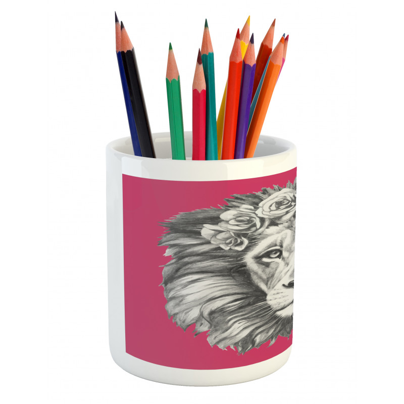 Wild Animal Floral Wreath Pencil Pen Holder