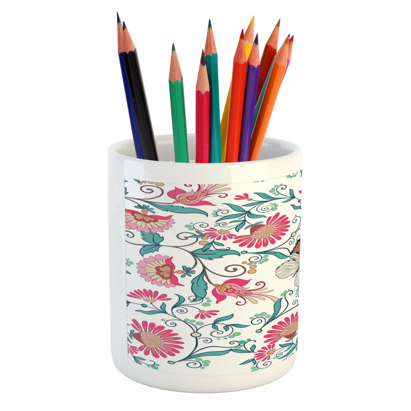 Vintage Floral Art Insects Pencil Pen Holder