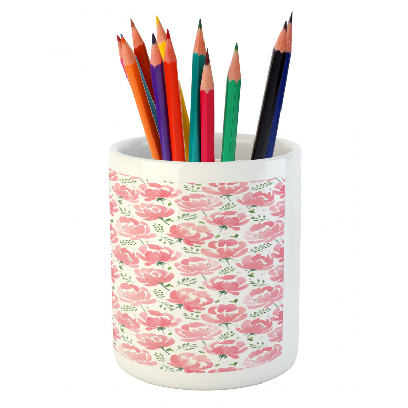 Stamped Peony Design Pencil Pen Holder