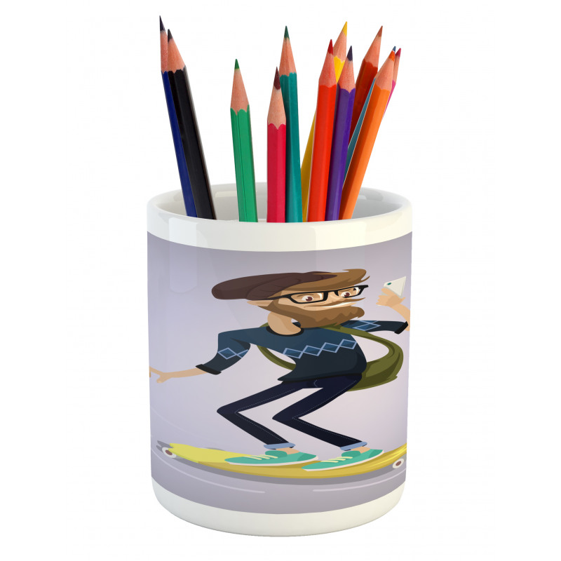 Young Man on Longboard Pencil Pen Holder