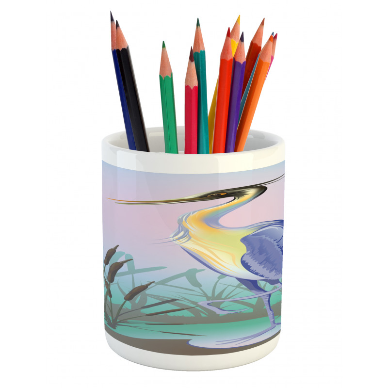 Heron with Reed Water Pencil Pen Holder