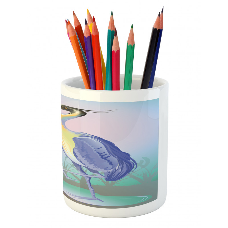 Heron with Reed Water Pencil Pen Holder