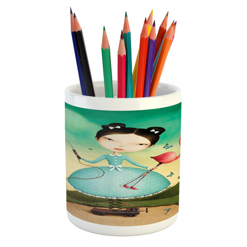 Girl and Flamingo Toy Pencil Pen Holder