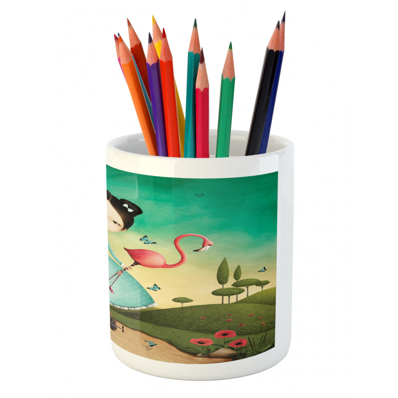 Girl and Flamingo Toy Pencil Pen Holder