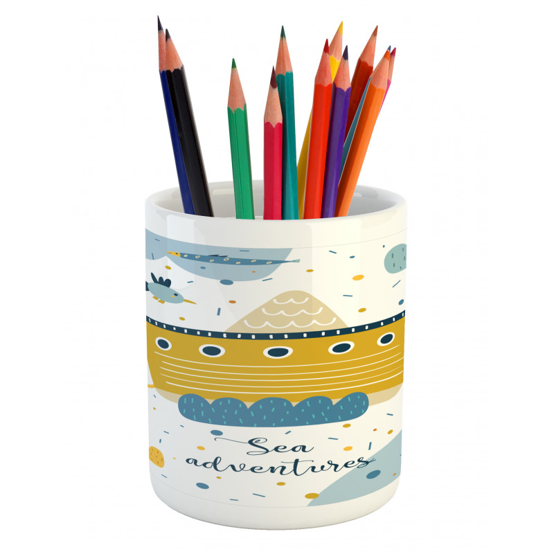 Ship and Puffy Clouds Pencil Pen Holder