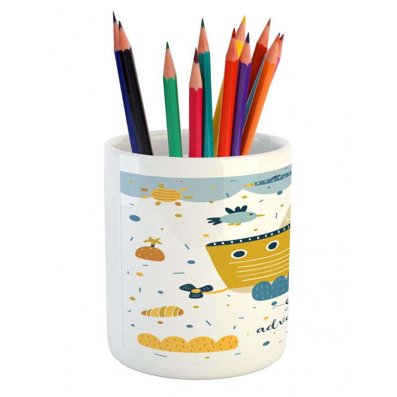 Ship and Puffy Clouds Pencil Pen Holder