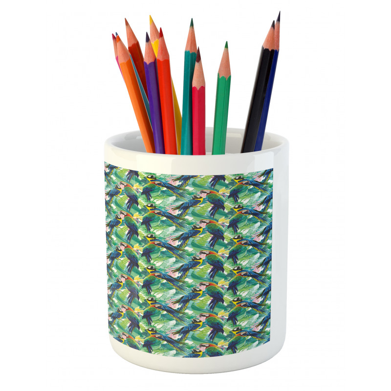 Scarlet Macaw Parrots Pencil Pen Holder