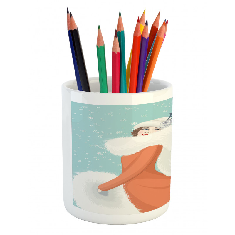 Lady in Red Coat Pencil Pen Holder