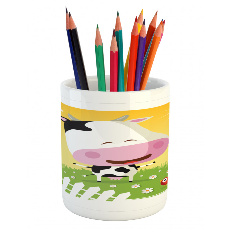 Happy Cartoon Cow Ranch Pencil Pen Holder