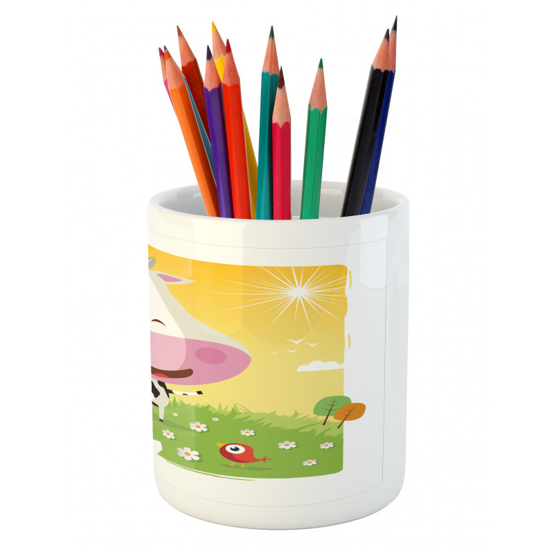 Happy Cartoon Cow Ranch Pencil Pen Holder