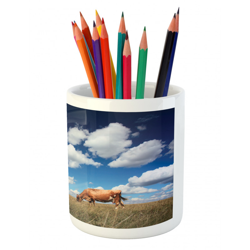 Cow Meadow Sky Clouds Pencil Pen Holder