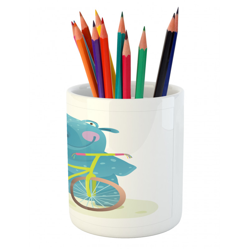 Hippo Child with Bicycle Pencil Pen Holder