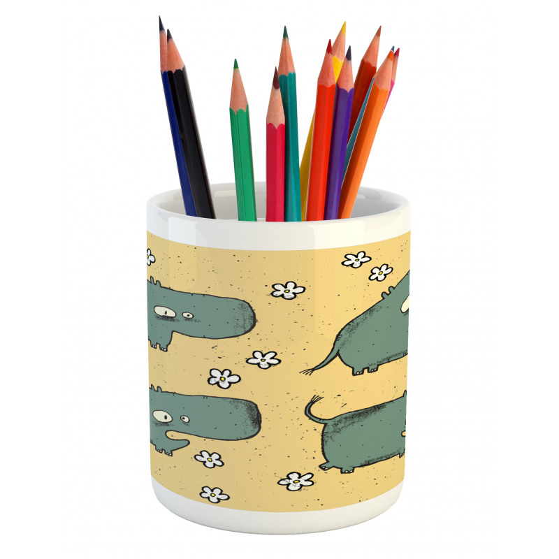 Comic Hippo Floral Grungy Pencil Pen Holder