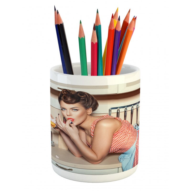Girl Eating a Cake Pencil Pen Holder