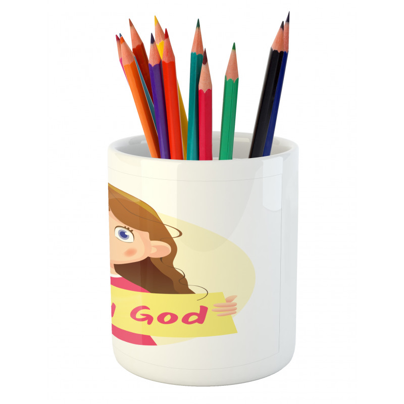 Surprised Cartoon Girl Pencil Pen Holder