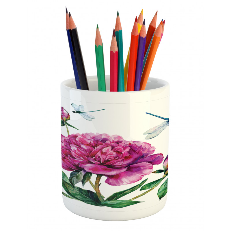 Peonies and Dragonflies Pencil Pen Holder