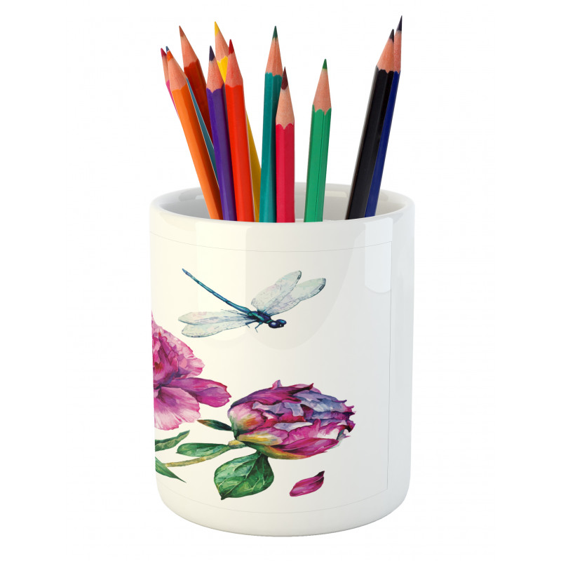 Peonies and Dragonflies Pencil Pen Holder