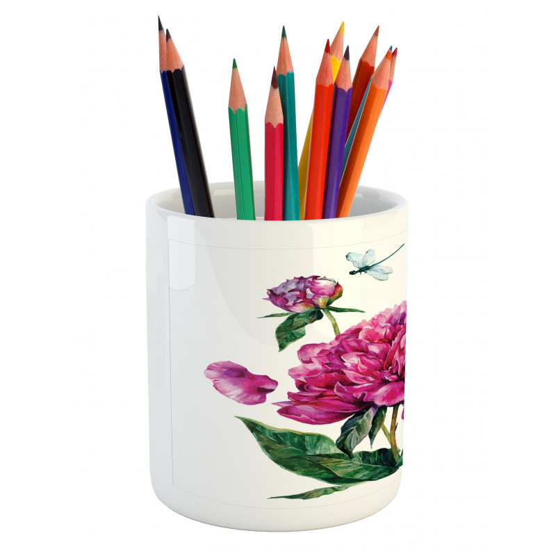 Peonies and Dragonflies Pencil Pen Holder