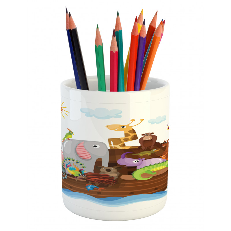 Animals in Ship Cartoon Pencil Pen Holder