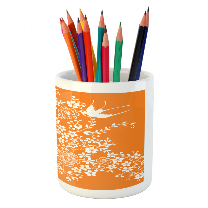 Flowers Birds Pencil Pen Holder