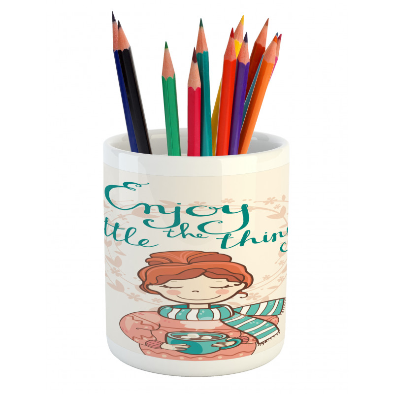 Winter Cartoon Woman Pencil Pen Holder