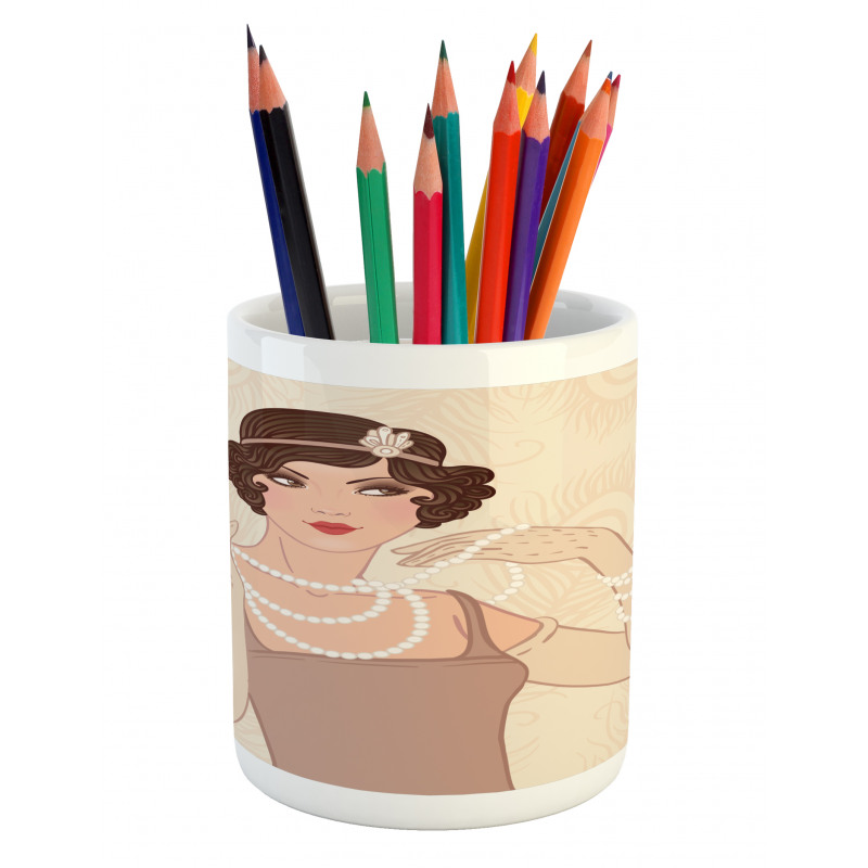 Brunette Flapper Pencil Pen Holder