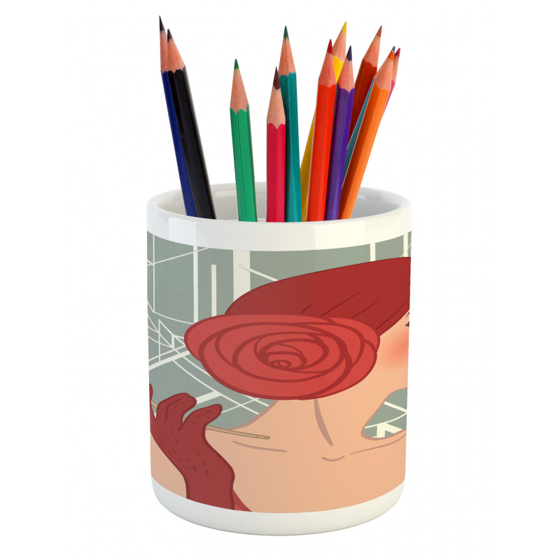 Lady with Bandana Pencil Pen Holder