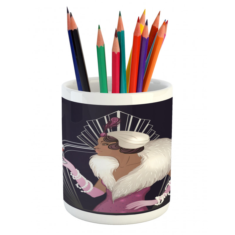 Fur Collar Lady Pencil Pen Holder