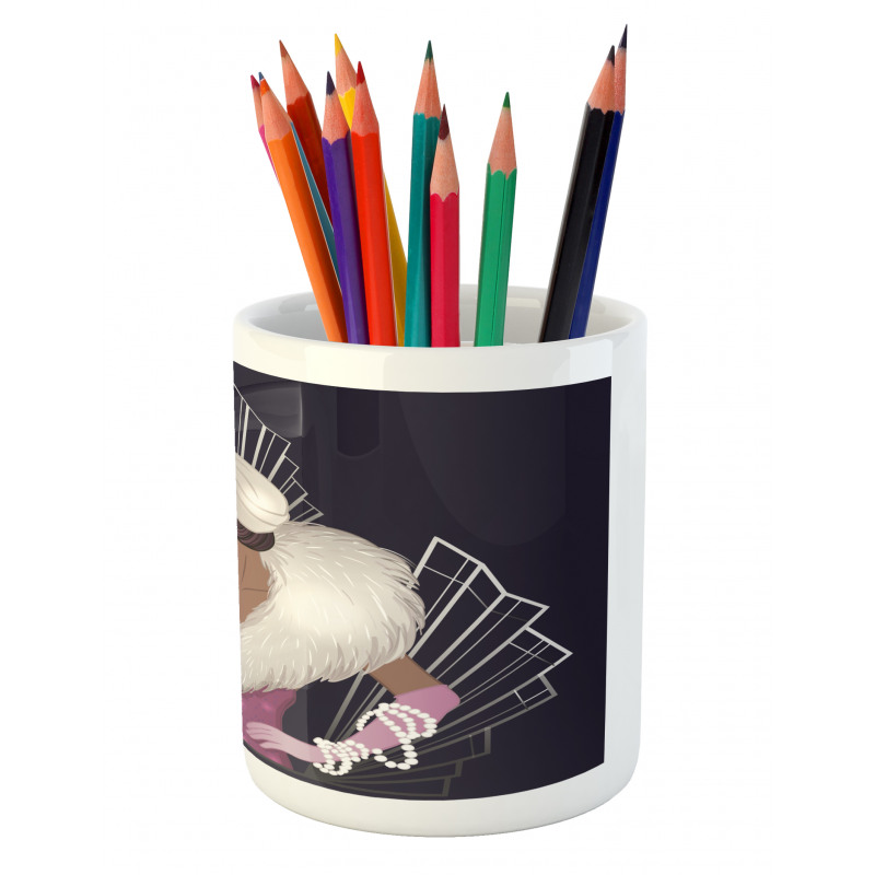 Fur Collar Lady Pencil Pen Holder