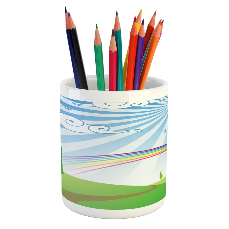 Rainbow on a Meadow Road Pencil Pen Holder