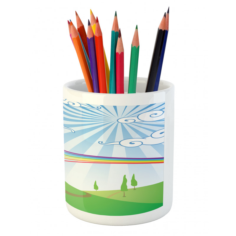 Rainbow on a Meadow Road Pencil Pen Holder