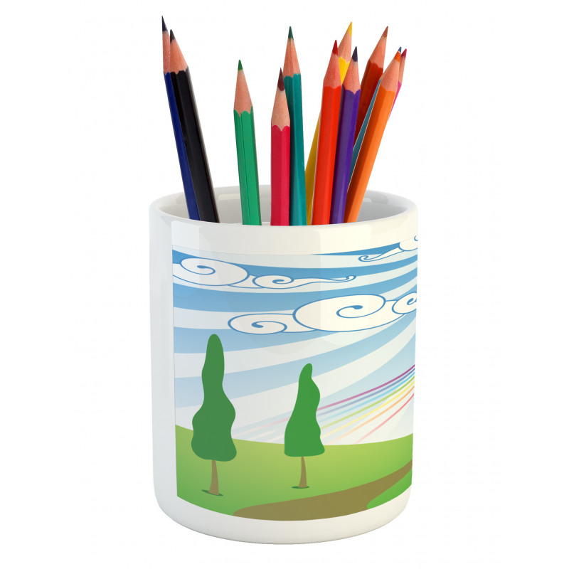 Rainbow on a Meadow Road Pencil Pen Holder