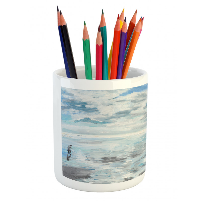 Oil Painting Beach Summer Pencil Pen Holder