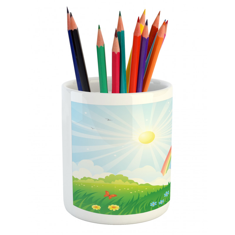 Sun and Rainbow Flowers Pencil Pen Holder