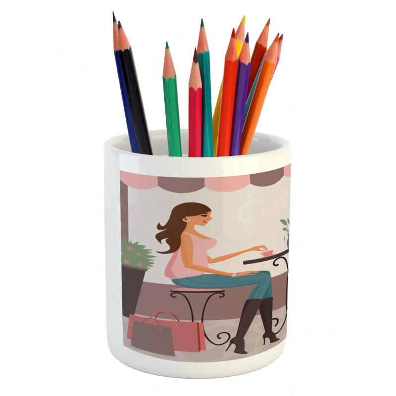 Women Having Coffee Pencil Pen Holder